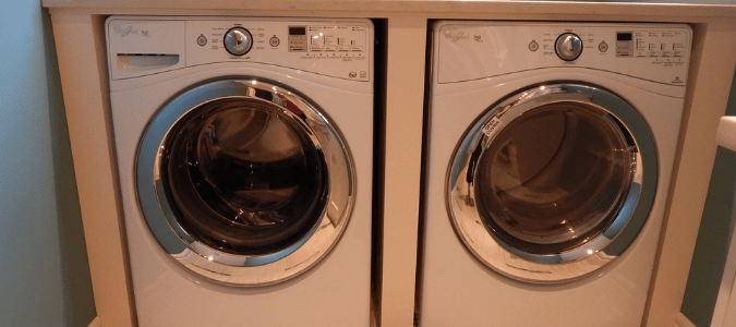 A front-load washer and dryer