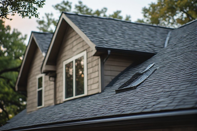 The eaves and roof of a home