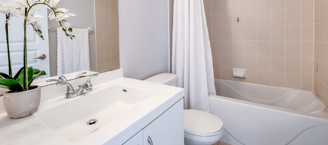 a white and tan bathroom