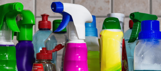 Bleach along with other household cleaning supplies