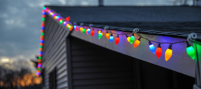 A string of Christmas lights on a house