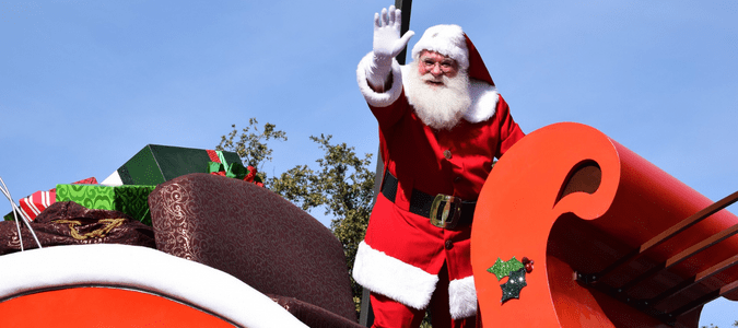 Santa on his sleight at a Christmas parade in Bryan, TX