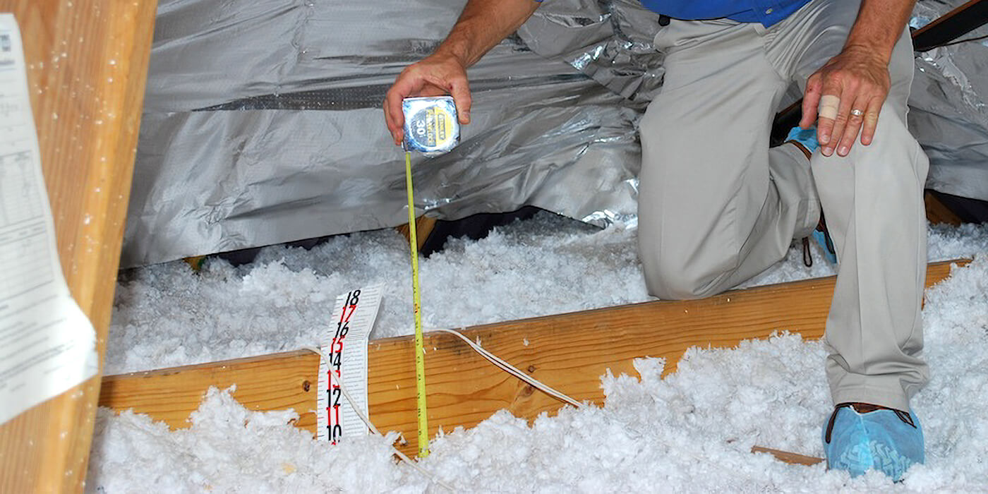 an insulation specialist measuring insulation in a home