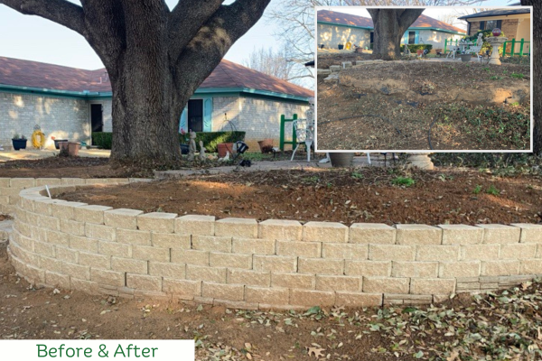 Before and after retaining wall - landscaping design