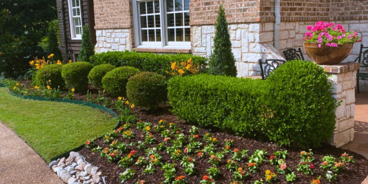 Landscaped front flower beds