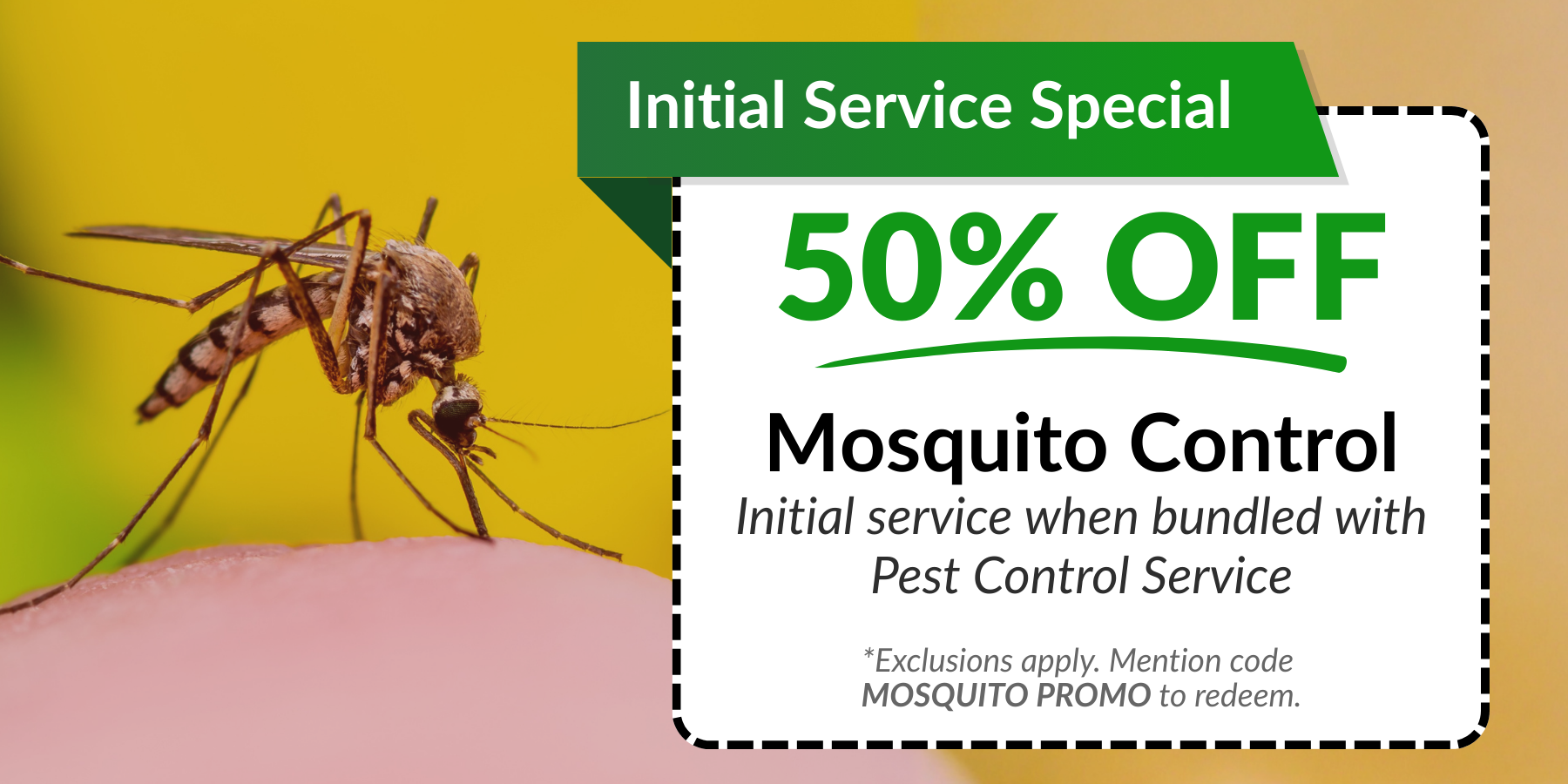 50% OFF Initial Mosquito Control Service Promotion Graphic