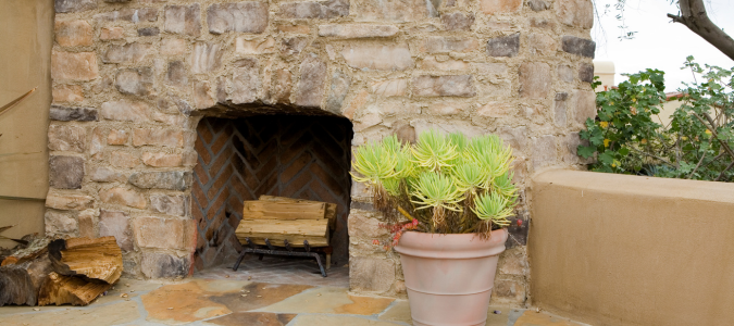 an outdoor fireplace