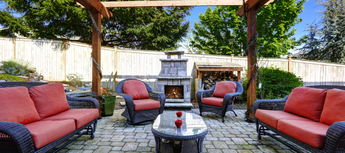 an outdoor fireplace