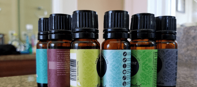 A vial of mint oil which is a smell that keeps roaches away