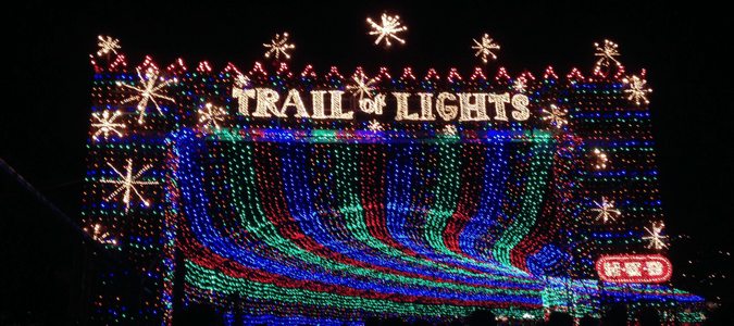 the entrance to trail of lights which is an austin holiday light display option for families