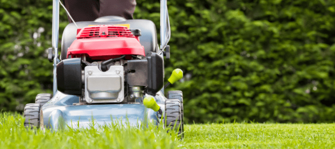 a homeowner following the bermuda grass calendar for texas lawns by mowing the lawn