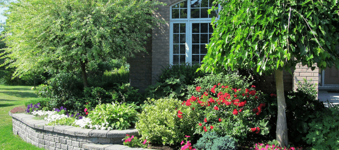 flower beds around trees