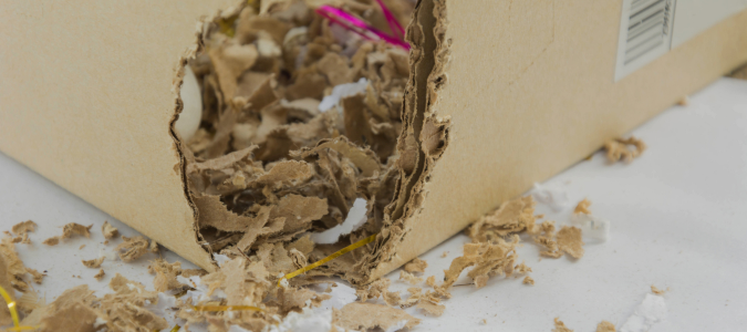 Mouse gnaw marks to cardboard box