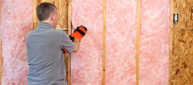 Professional installing fiberglass wall insulation