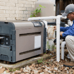 a specialist repairing a pool pump