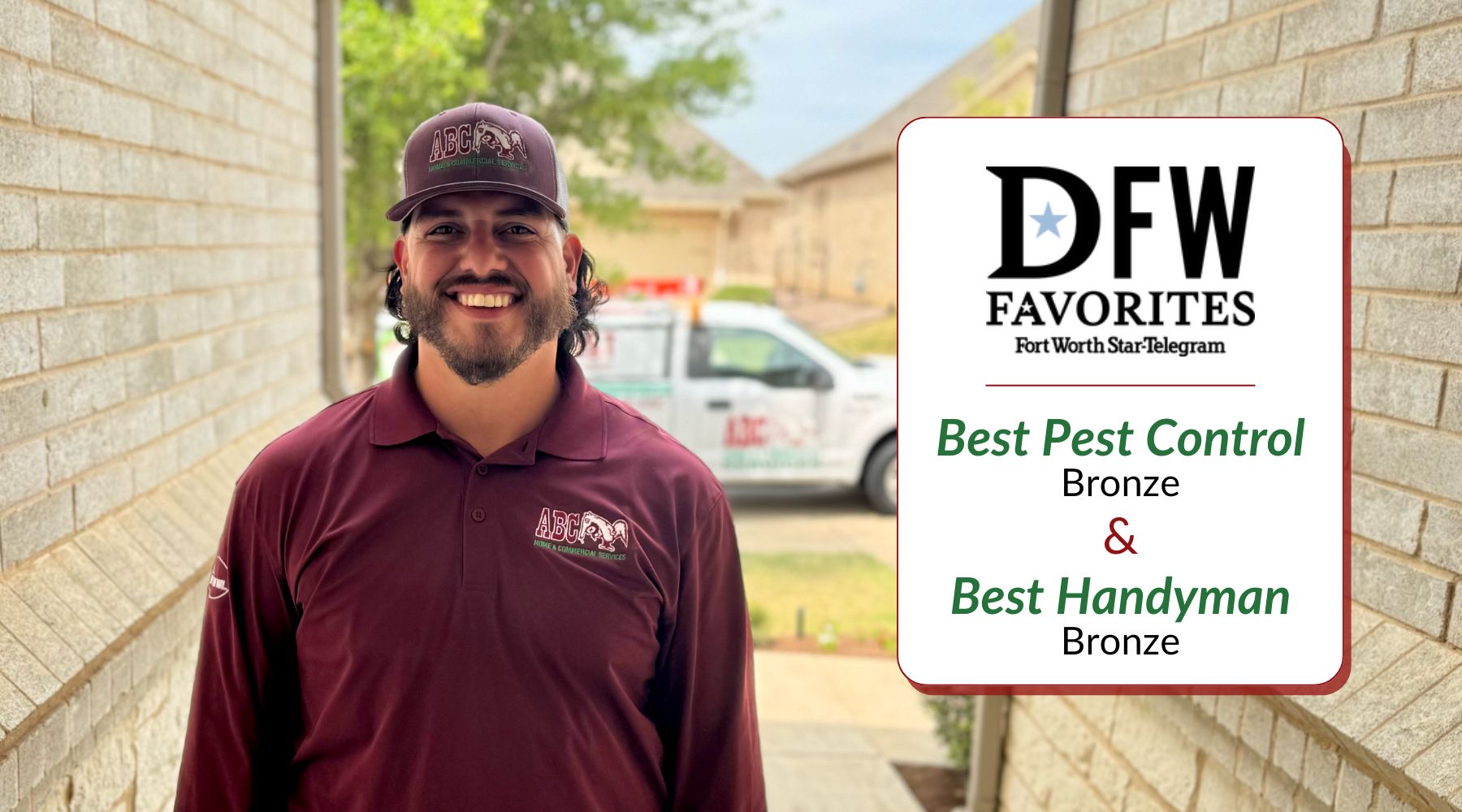ABC Technician with DFW Favorites award notices to the left