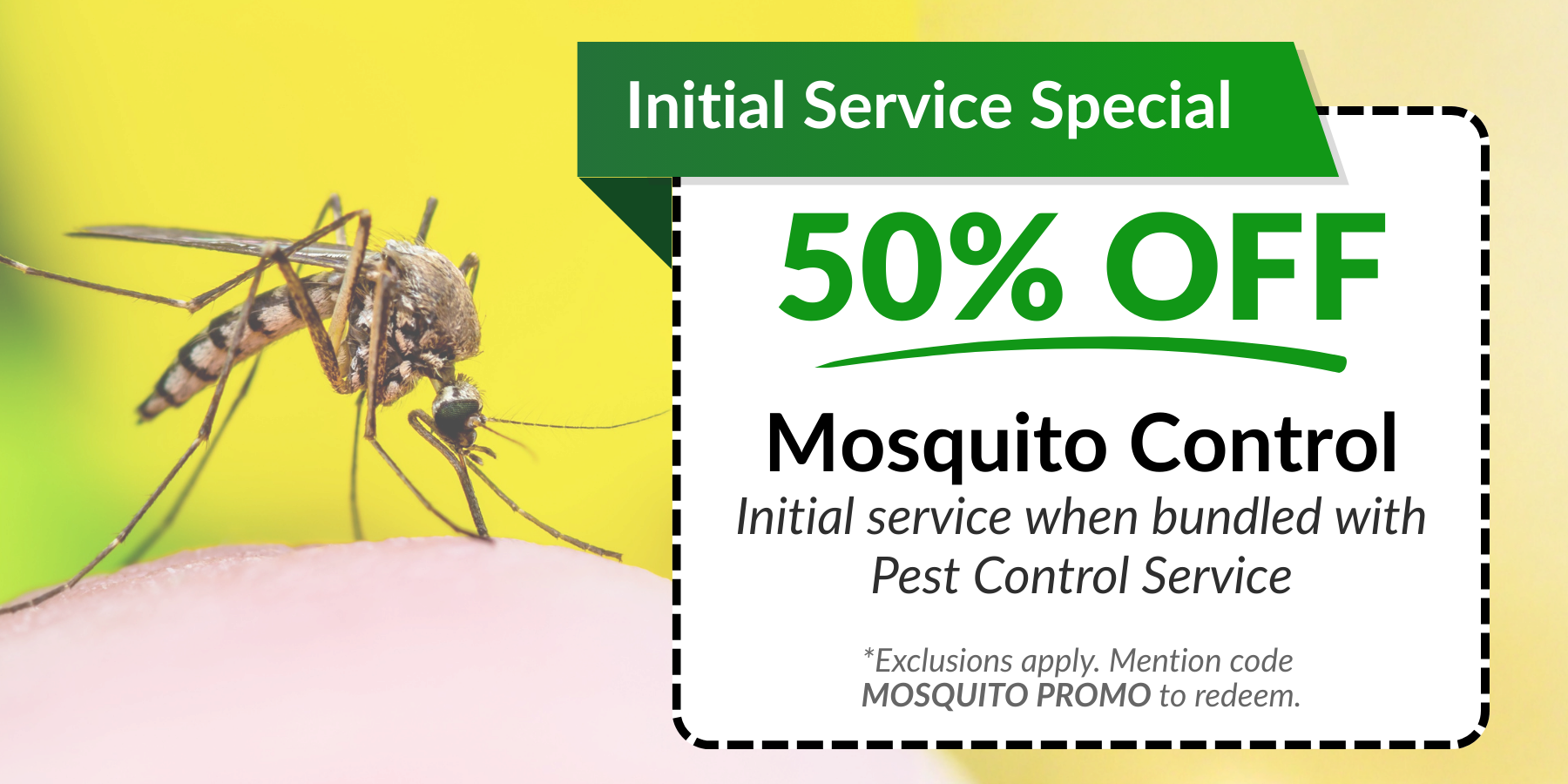 $50 OFF Initial Mosquito Control Promotion Graphic